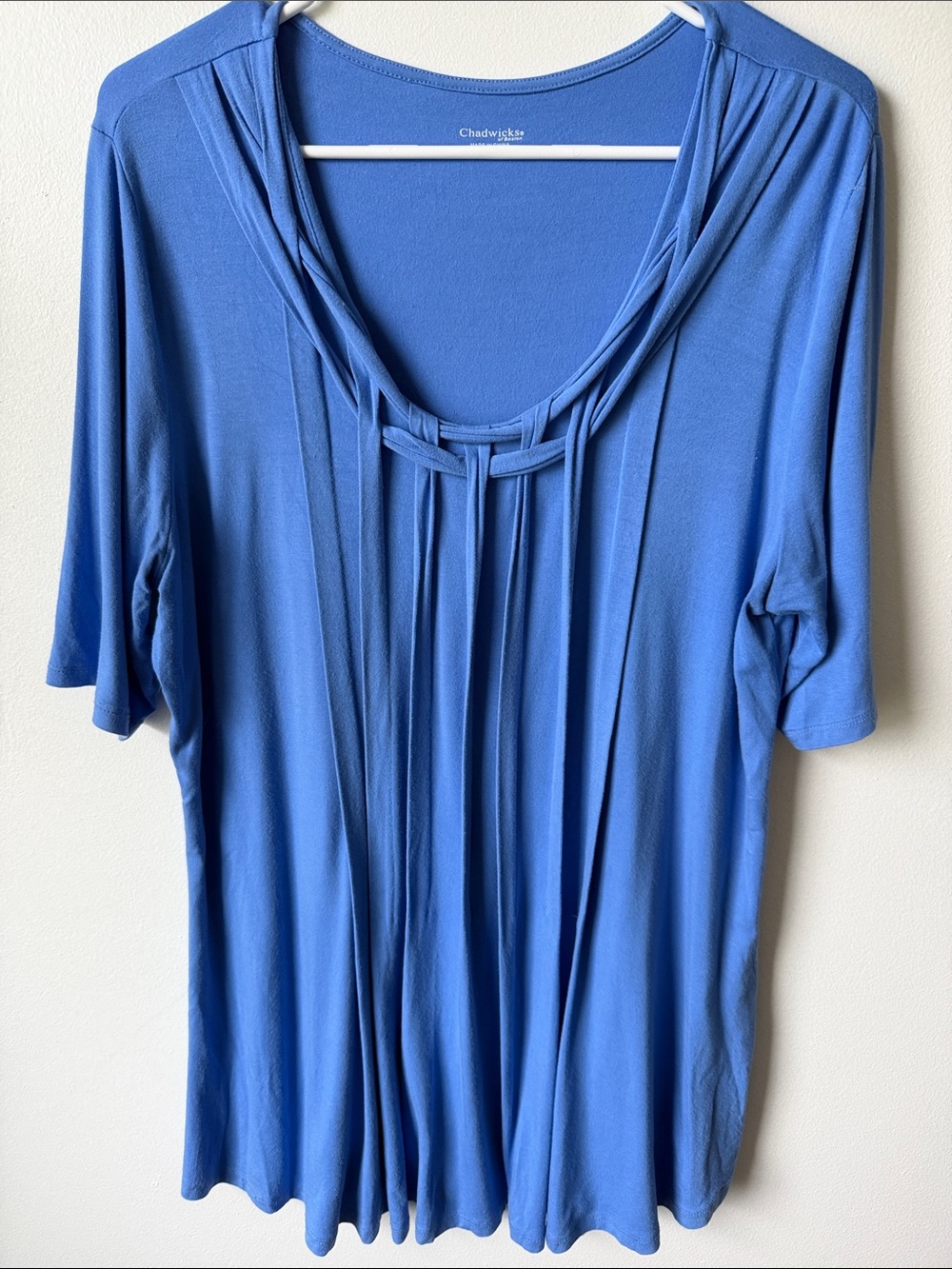 Chadwicks Cornflower Blue Short-Sleeve Pleated Front Top